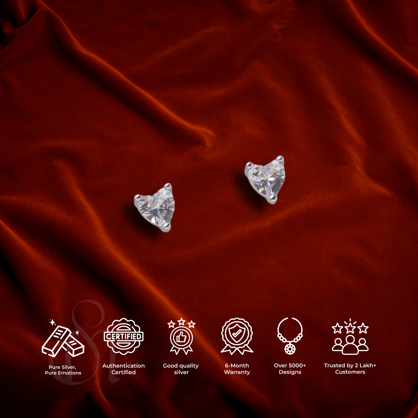 Classic Silver heart Solitaire pendant with Link Chain and Earrings