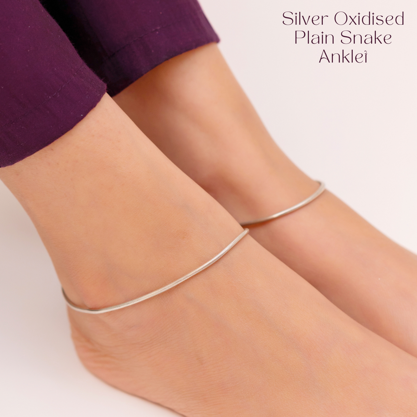 Silver Oxidised Plain Snake Anklet