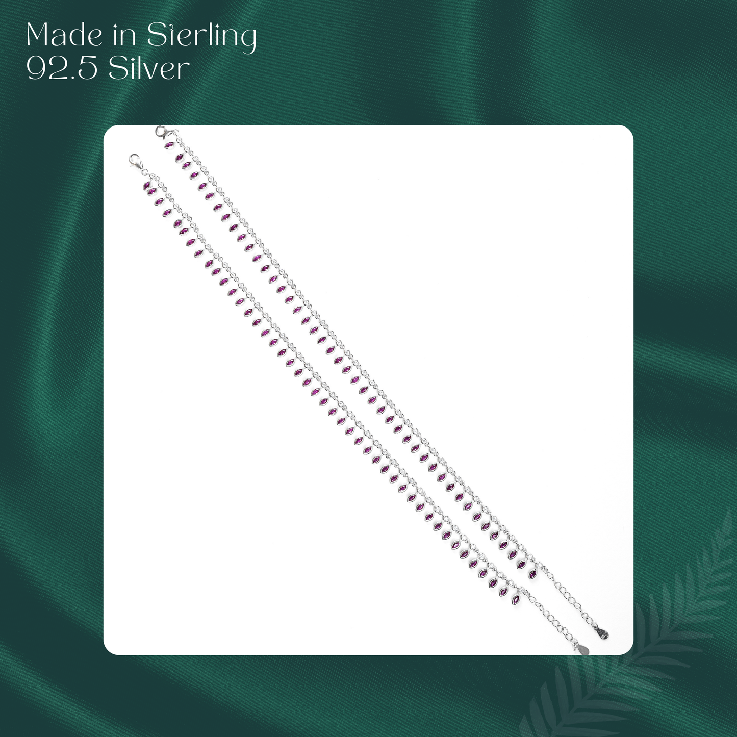 Silver Italian Pink Stone Anklet
