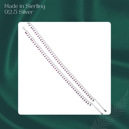 Silver Italian Pink Stone Anklet