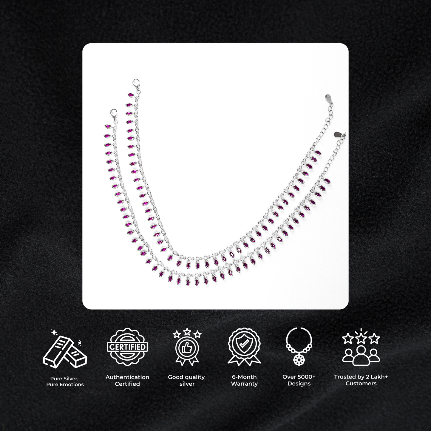 Silver Italian Pink Stone Anklet
