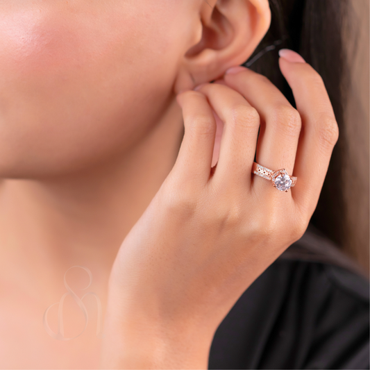 Silver Zircon Rose Gold Soltaire Ring