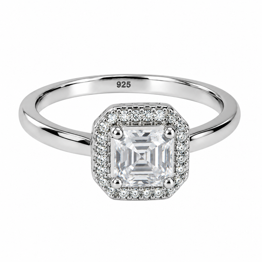 Sterling Silver Princess Cut Moissanite Ring for Her