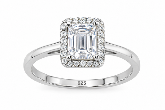 Sterling Silver Emerald Cut Moissanite Ring for Her