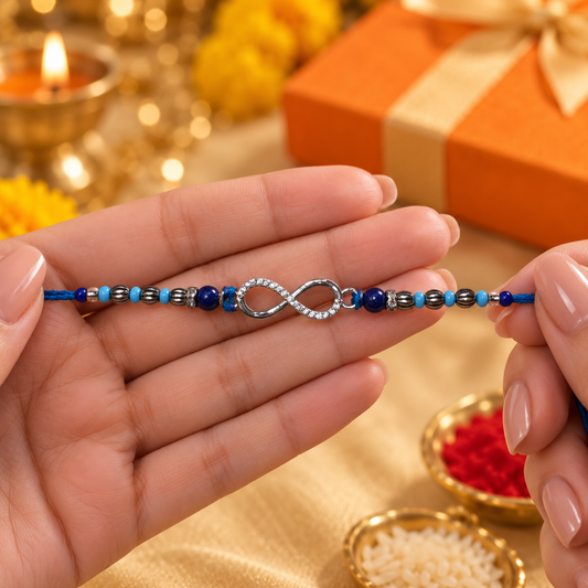 925 Pure Silver Infinity Rakhi for Brother with Roli Chawal and Certificate