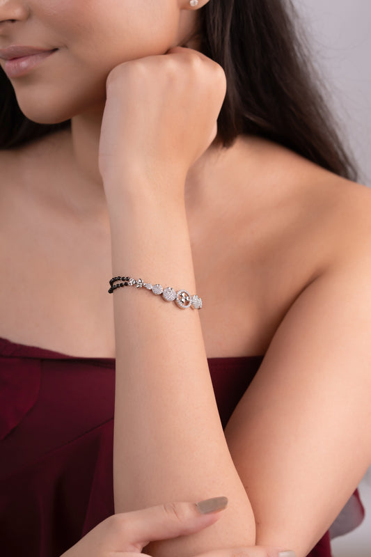 92.5 Sterling Silver Italian Zirconia Hand Bracelet for Women