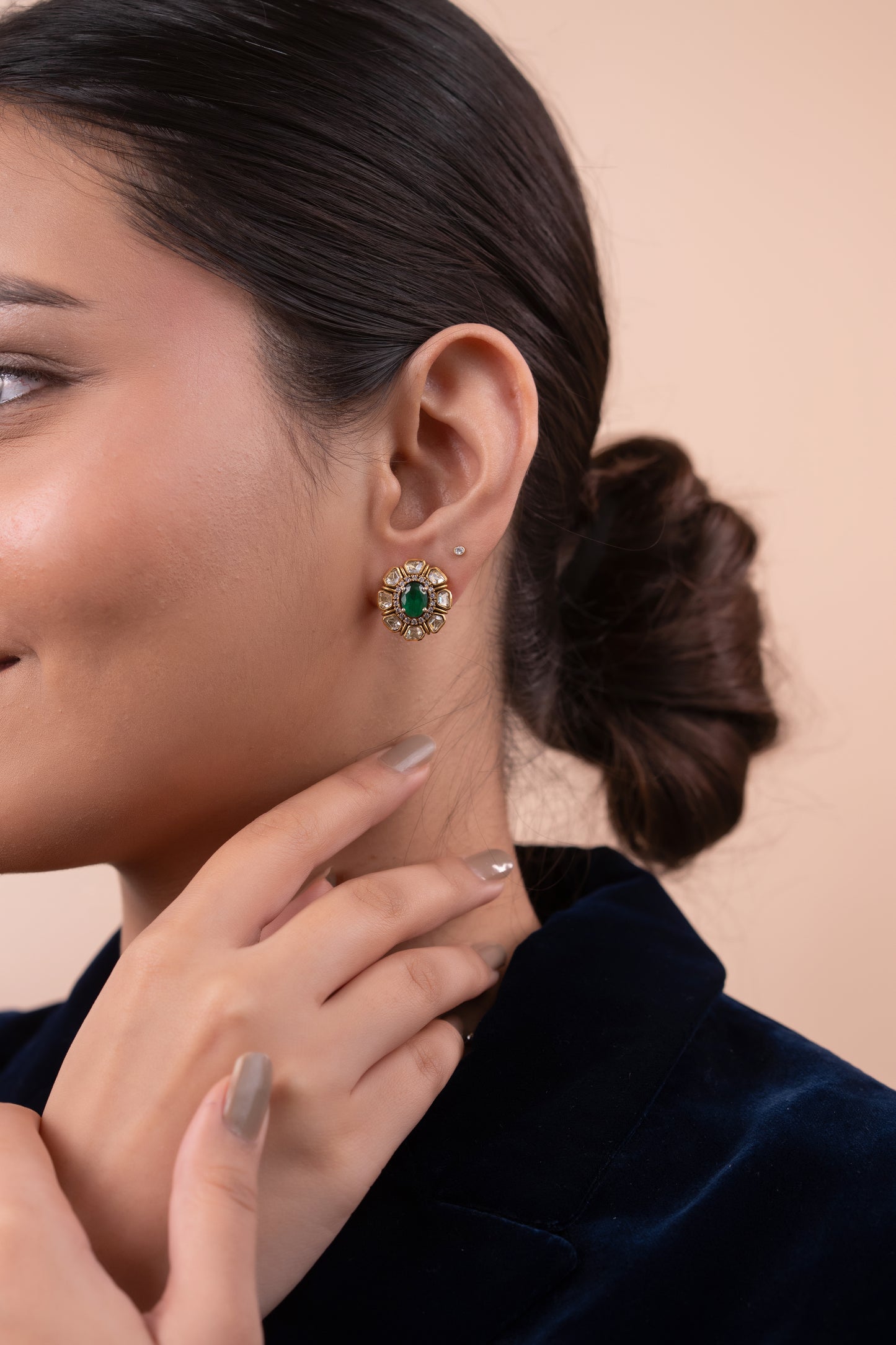 Gold Polish 92.5 Silver Polki Pendant Set with Chain