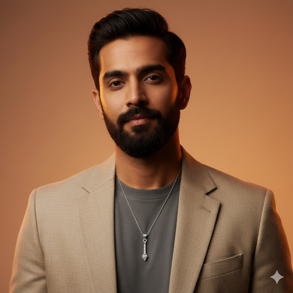 925 Sterling Silver Oxidized Hanuman Gada Pendant Necklace for Men