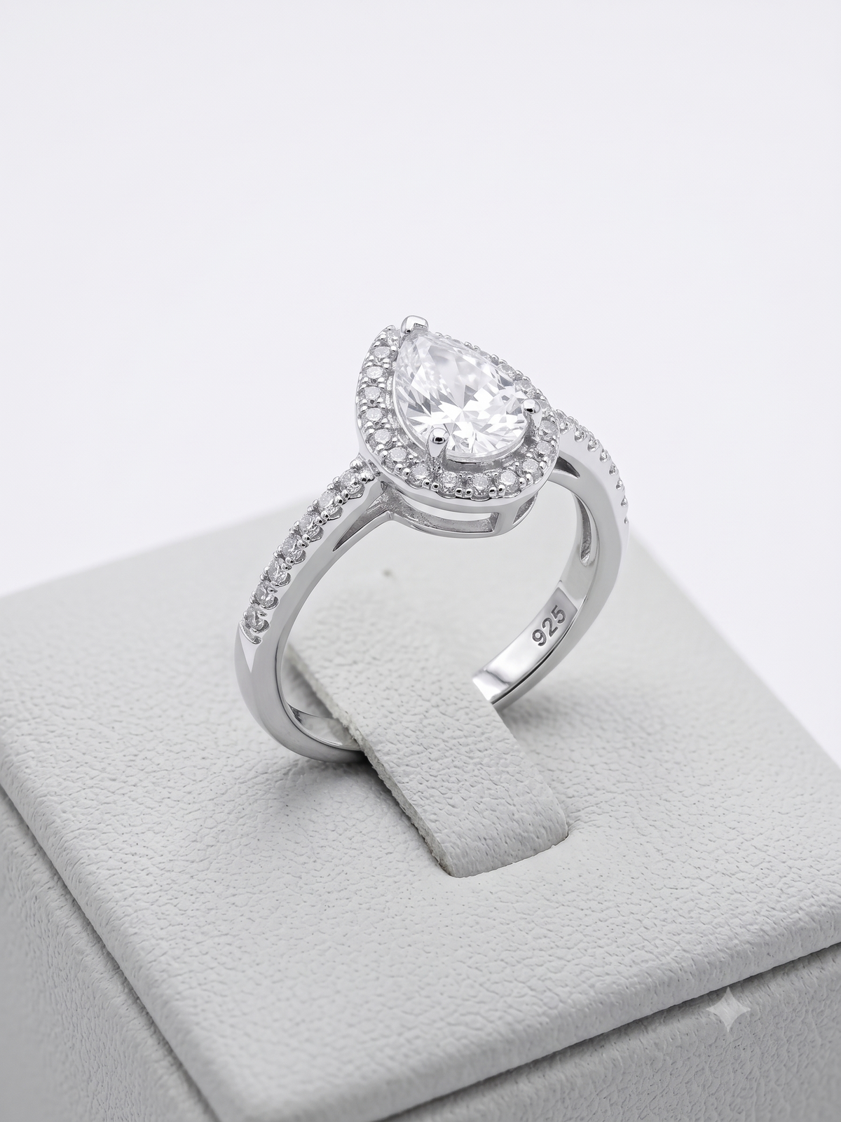 Pear-Cut Halo Engagement Ring in 925 Sterling Silver