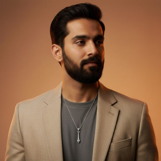 925 Sterling Silver Oxidized Hanuman Gada Pendant Necklace for Men