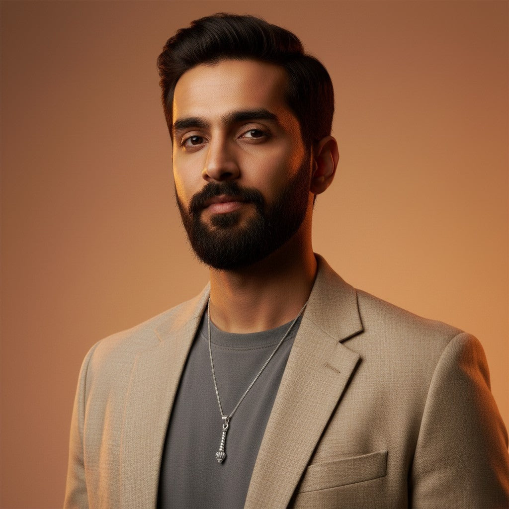 925 Sterling Silver Oxidized Hanuman Gada Pendant Necklace for Men