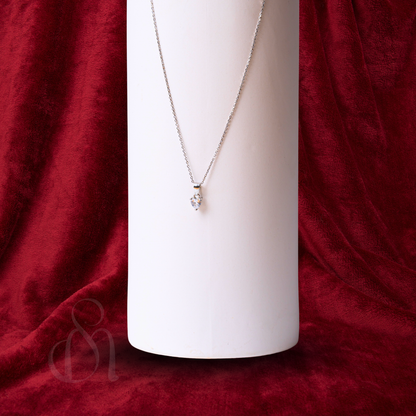 Classic Silver heart Solitaire pendant with Link Chain and Earrings