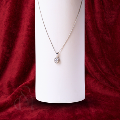 Silver Oval Solitaire pendant with Link Chain and Earrings