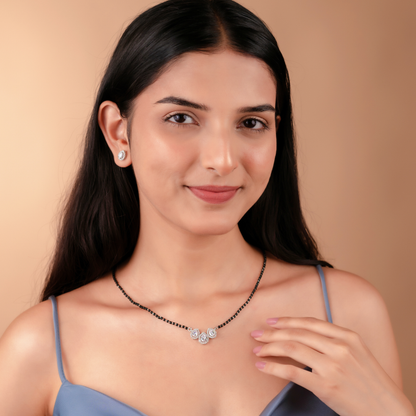 Silver Pear Mangalsutra Set with Zircons