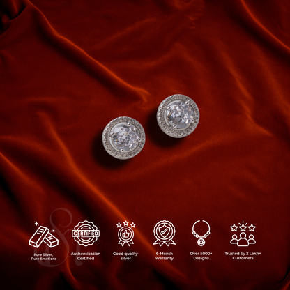Silver Round Solitaire pendant with Link Chain and Earrings