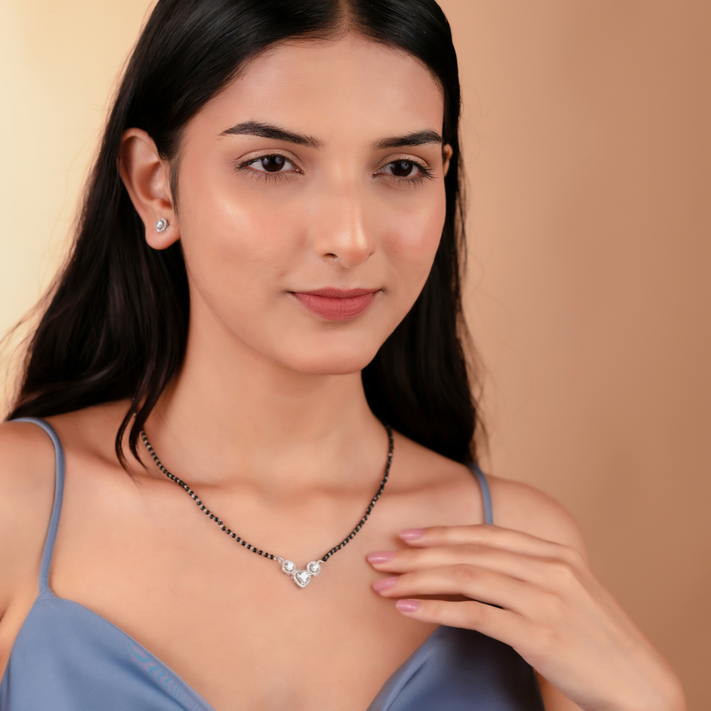 Silver Heart Mangalsutra with Zircons