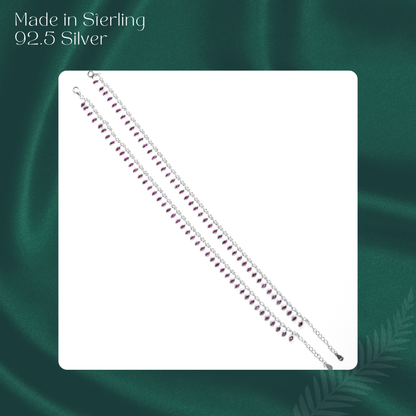 Silver Italian Pink Stone Anklet