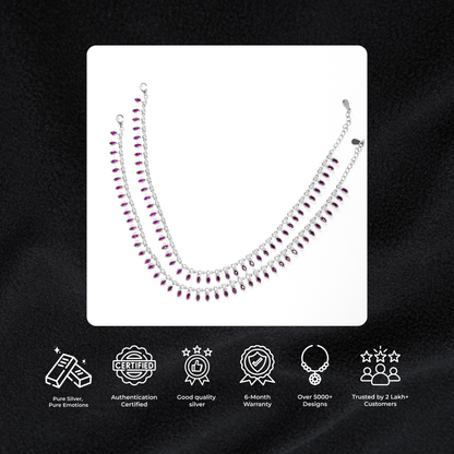 Silver Italian Pink Stone Anklet