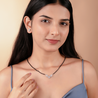 Silver Round Solitaire Mangalsutra Set