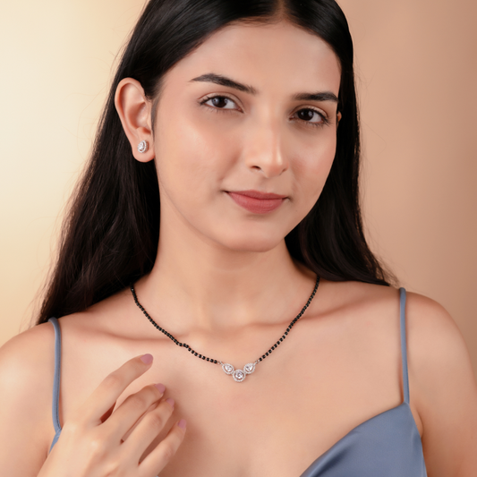 Silver Round Solitaire Mangalsutra Set