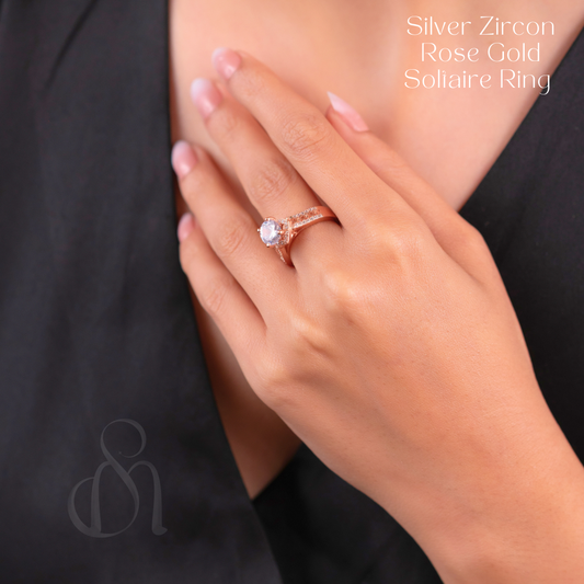 Silver Zircon Rose Gold Soltaire Ring