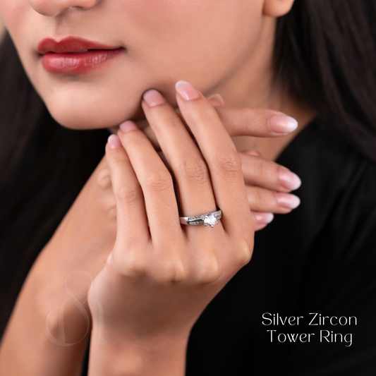 Silver Zircon Tower Ring