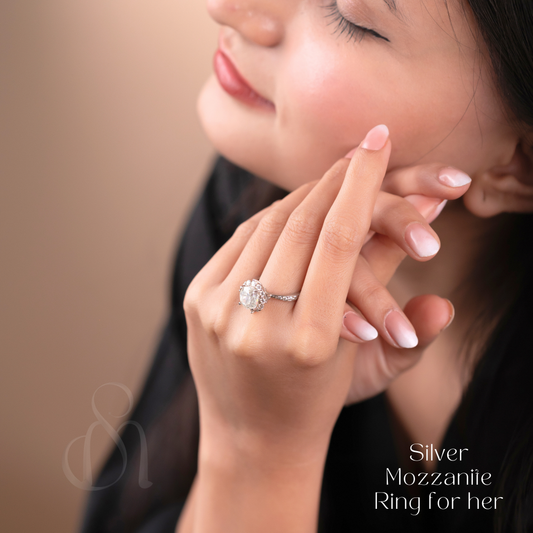 Silver Mozzanite Ring for her