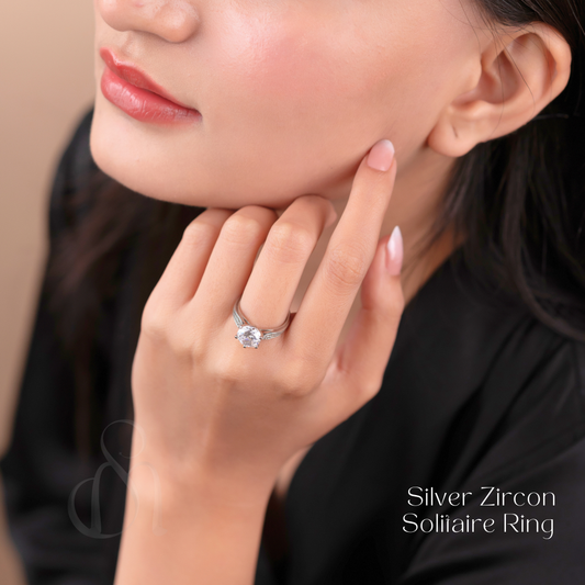 Silver Zircon Solitaire Ring