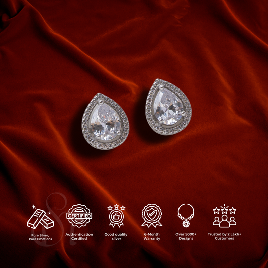 Silver Pear Solitaire Earrings