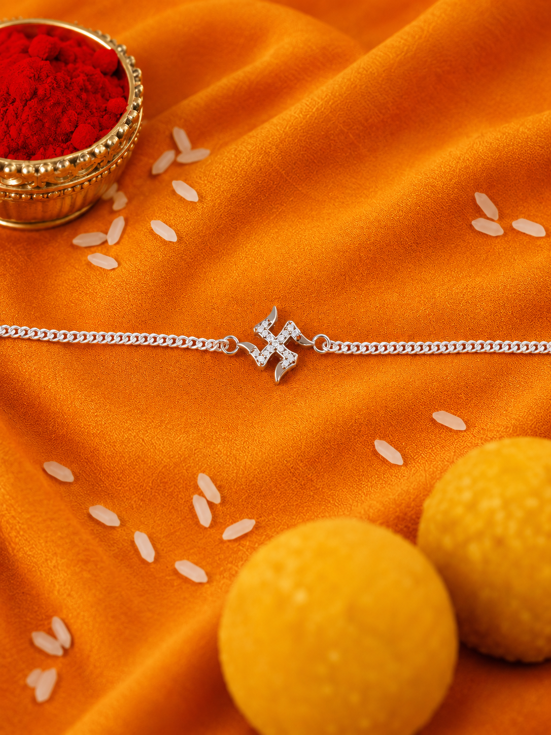 925 Pure Silver Swastik for Brother with Roli Chawal and Certificate
