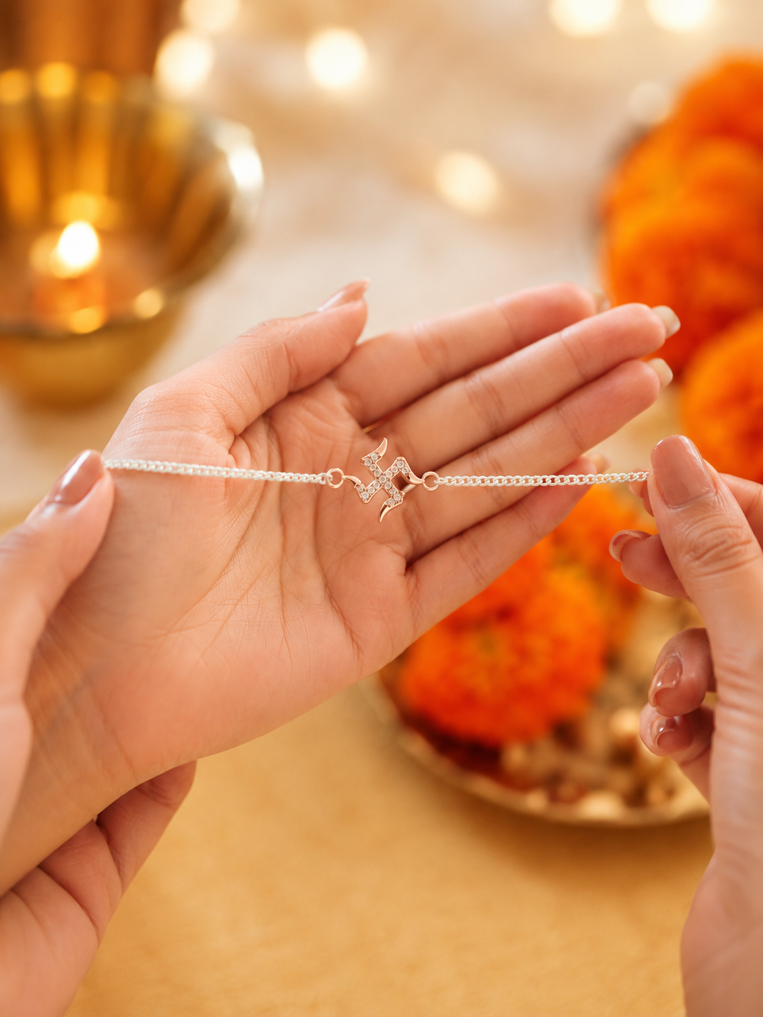 925 Pure Silver Swastik for Brother with Roli Chawal and Certificate