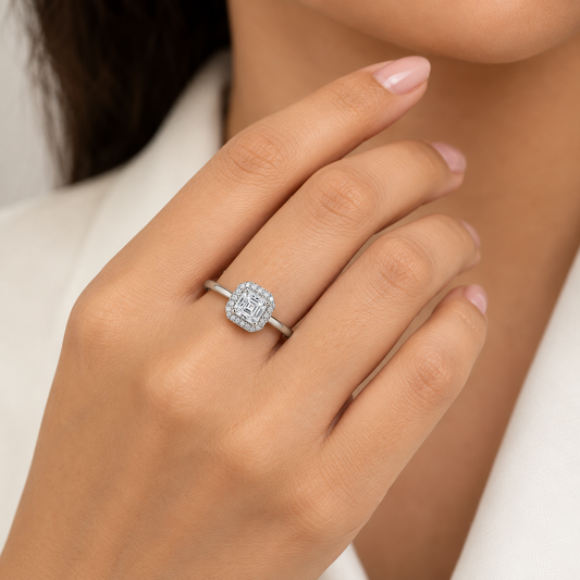 Sterling Silver Princess Cut Moissanite Ring for Her