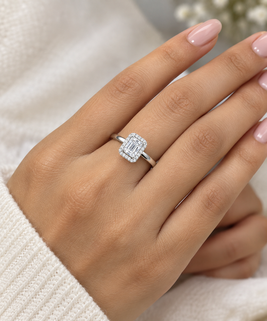 Sterling Silver Emerald Cut Moissanite Ring for Her