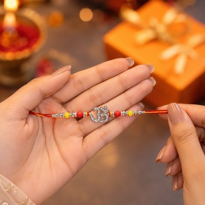 925 Pure Silver Om Rakhi for Brother with Roli Chawal and Certificate