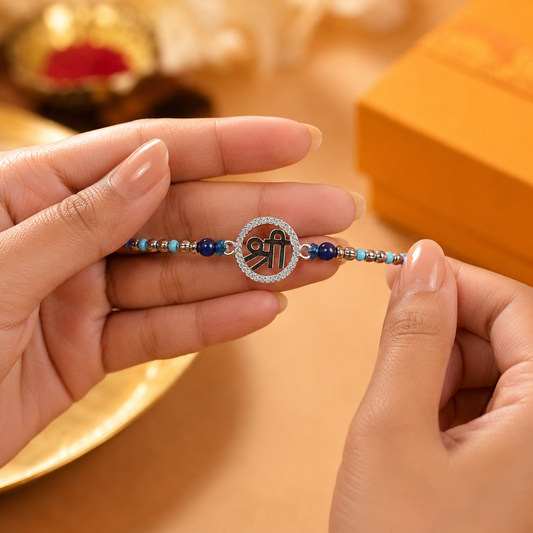 925 Pure Silver Shree Rakhi for Brother with Roli Chawal and Certificate