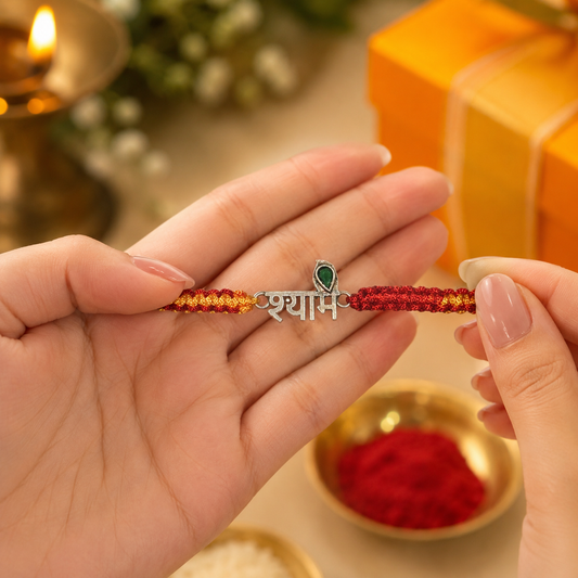 925 Pure Silver Shyam Rakhi for Brother with Roli Chawal and Certificate