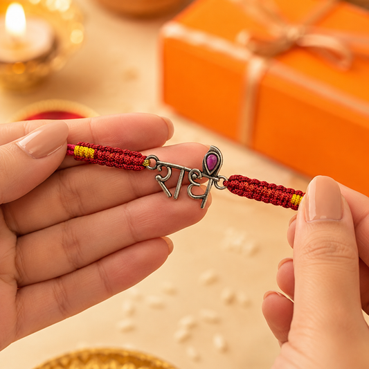 925 Pure Silver Radhe Rakhi for Brother with Roli Chawal and Certificate