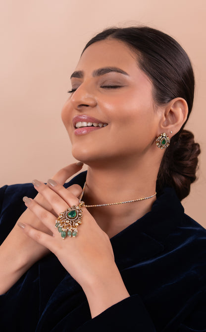 Gold Polish 92.5 Silver Polki Pendant Set with Chain