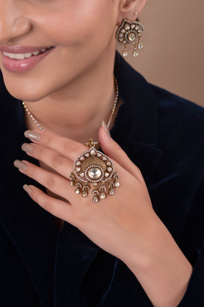 Gold Polish 92.5 Silver Polki Pendant Set with Chain