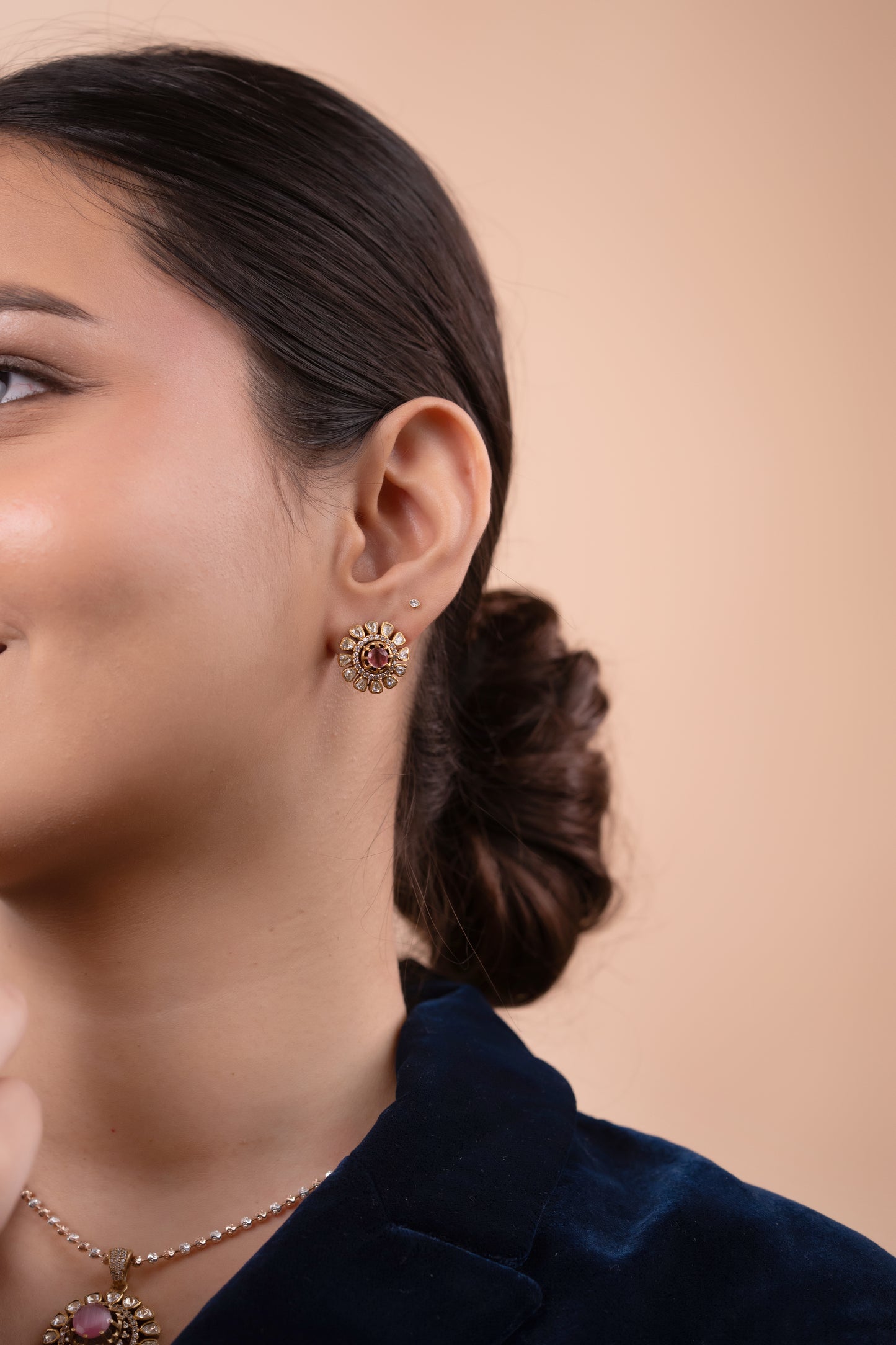 Gold Polish 92.5 Silver Polki Pendant Set with Chain (Copy)