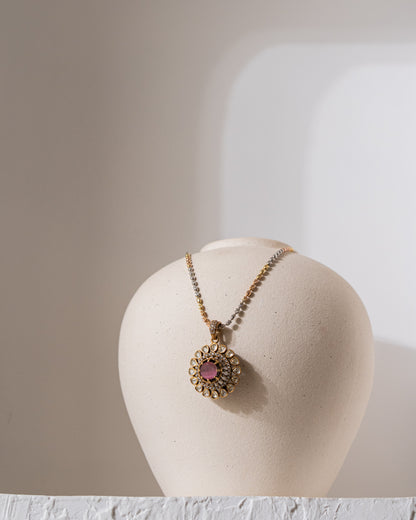 Gold Polish 92.5 Silver Polki Pendant Set with Chain