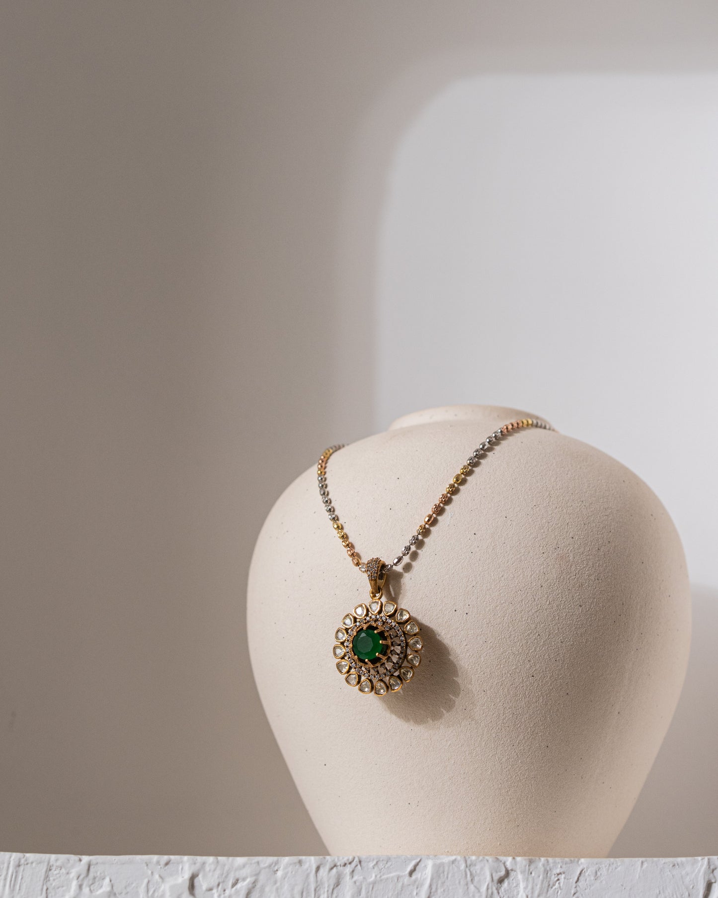 Gold Polish 92.5 Silver Polki Pendant Set with Chain