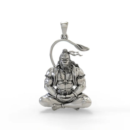 925 Silver Hanuman Meditation Pendant