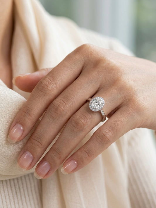 Oval Halo Solitaire Ring in 925 Sterling Silver