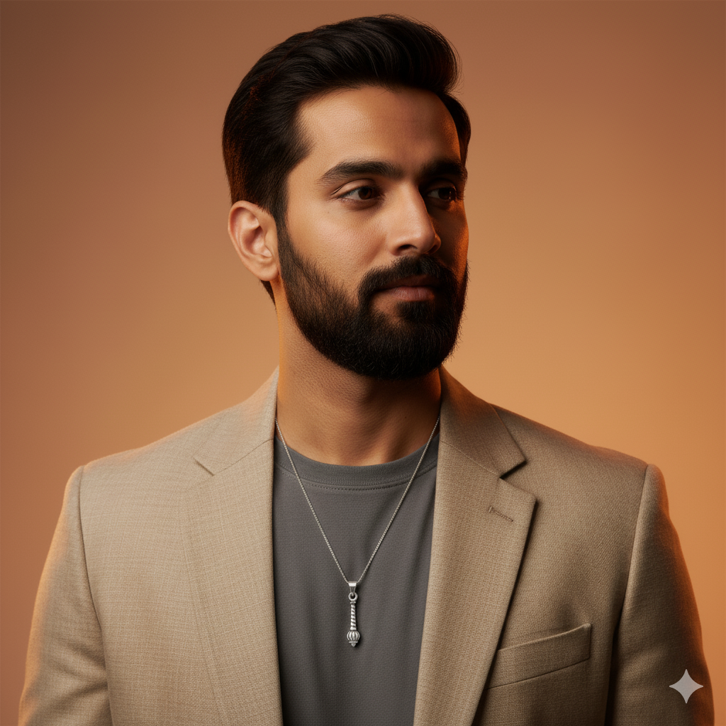 925 Sterling Silver Oxidized Hanuman Gada Pendant Necklace for Men