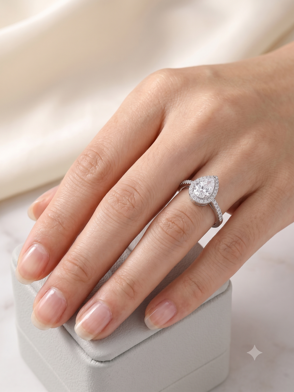 Pear-Cut Halo Engagement Ring in 925 Sterling Silver
