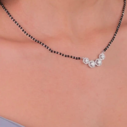 Silver Solitaire Mangalsutra & Earrings Set