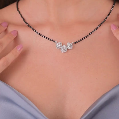 Silver Pear Mangalsutra Set with Zircons